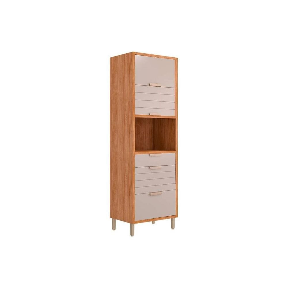 Torre Quente de Cozinha Paneleiro Eloise c/ 3 Portas Basculantes Riscadas 1 Nicho p/ Forno e 2 Gavetas 70 cm Cinamomo/Off White - MGM