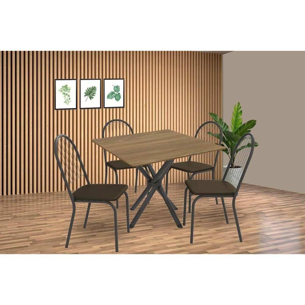 Conjunto: Mesa de Cozinha Volga c/ Tampo de Madeira 90cm e 4 Cadeiras Noruega Preto/Nogueira - Marrom - Kappesberg