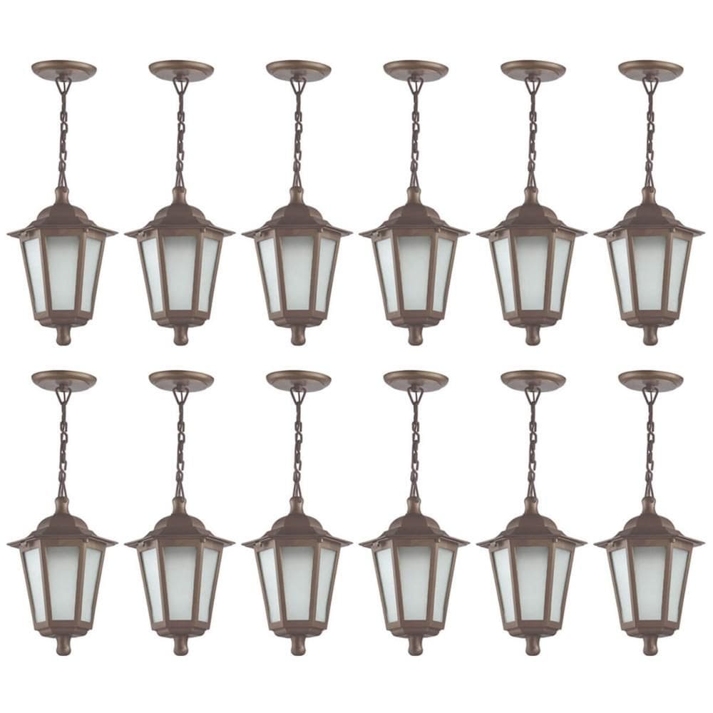 Conjunto 12 Pendentes de Teto Marrom Bivolt Luminárias Coloniais Externa Interna Dital