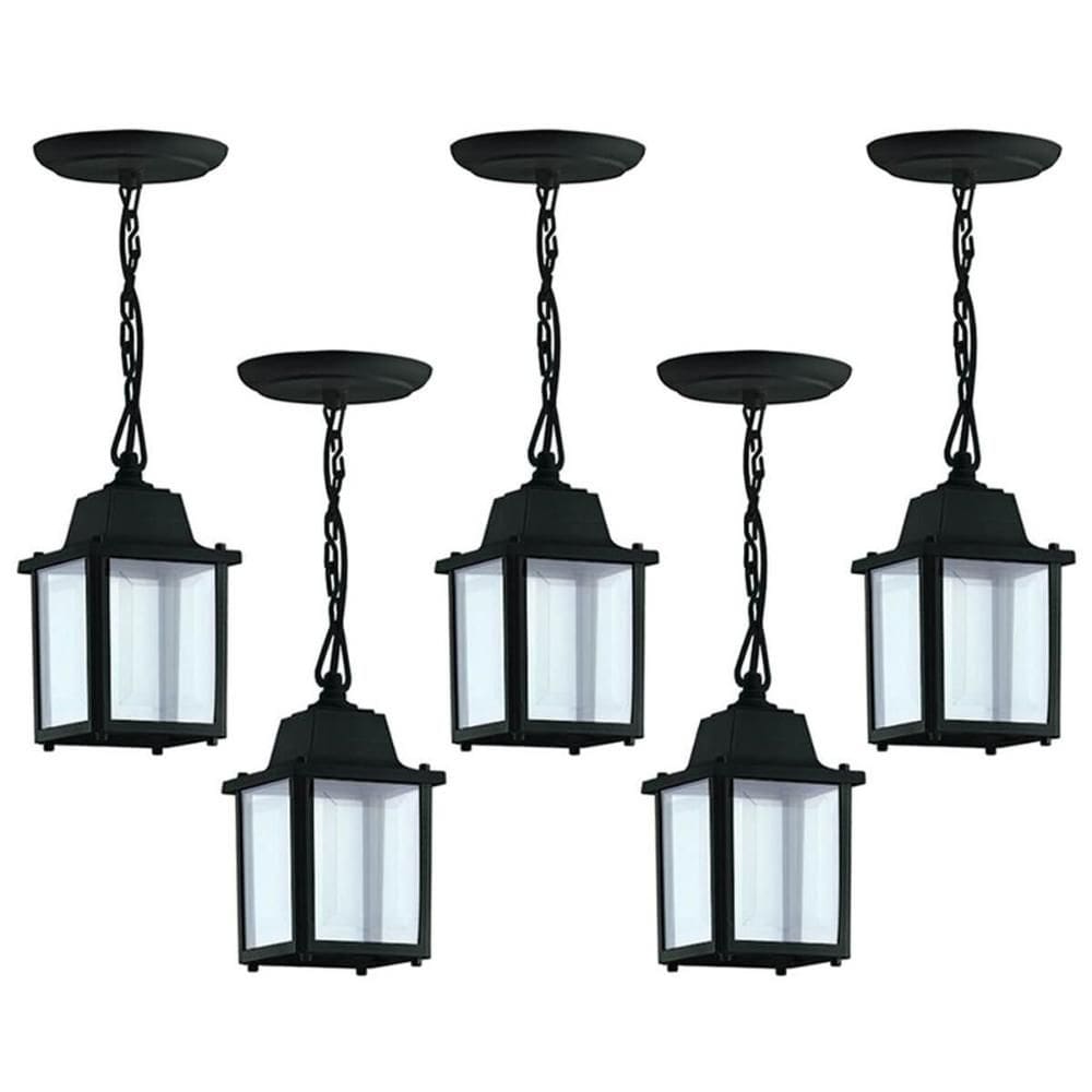 Kit 5 Pendentes Luminárias de Teto Colonial Vintage Preto Interno Externo Bivolt E27 Dital