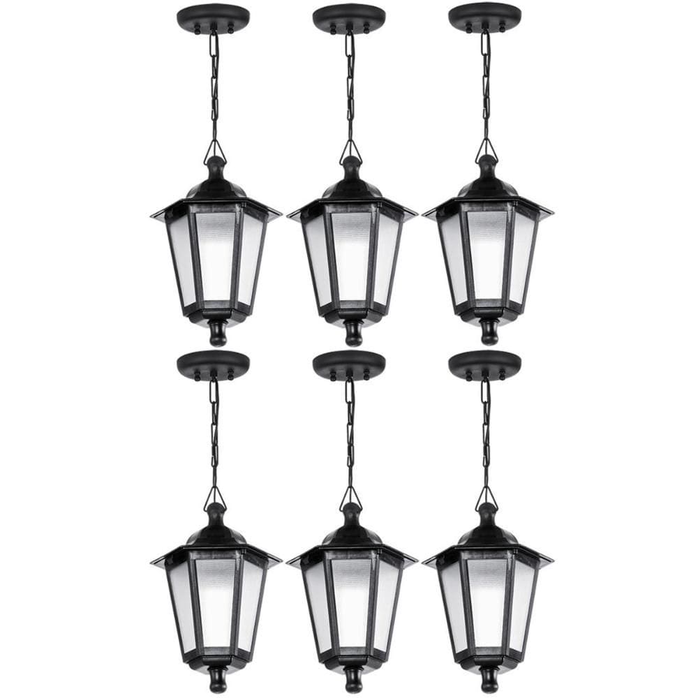 Kit 6 Pendentes de Teto Lente Fosca Luminária Grega Colonial Retro Preta Dital