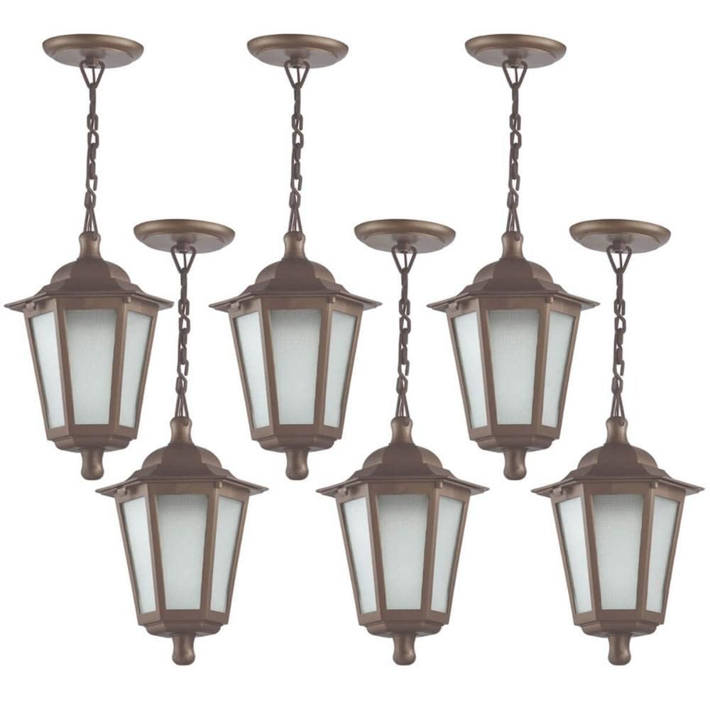 Kit 6 Luminárias de Teto Colonial Pendente Grego 18x58cm Marrom Lente Fosca Dital