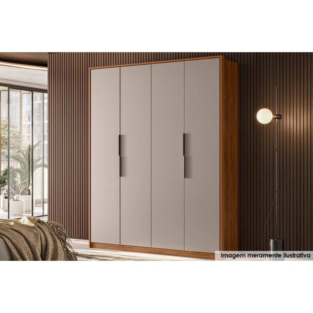 Guarda Roupa Casal 4 Portas e 3 Gavetas Attore Nogueira/Nude - Demóbile