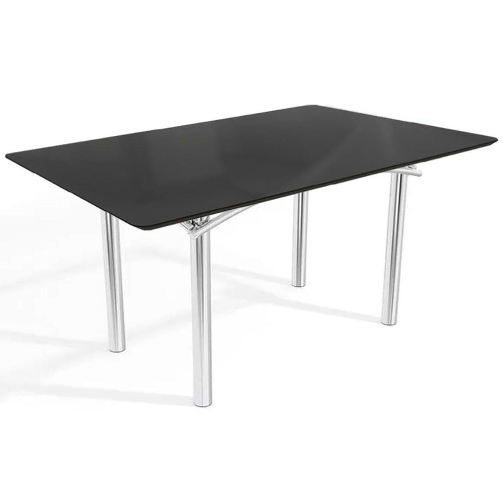 Mesa p/ Cozinha Elba Tampo Madeirado c/ Vidro 160cm Cromada/Preto - Kappesberg