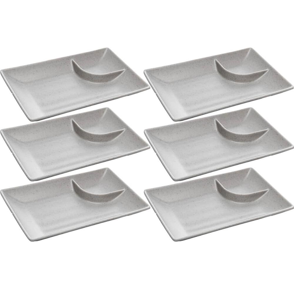 Kit 6 Pratos Melamina com Molheira 19cm Sushi Sashimi Lyor Tóquio Granilite