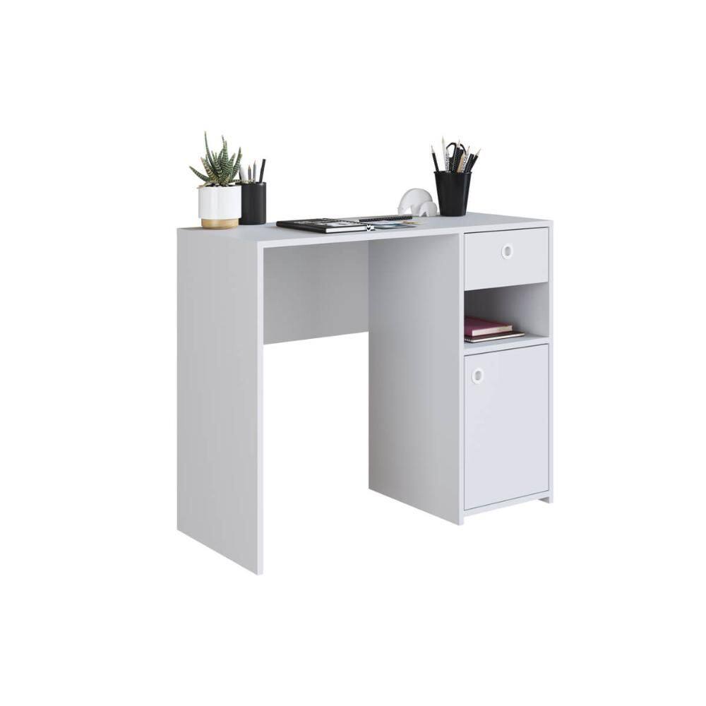Escrivaninha com Porta e Gaveta Branca Coimbra MDP Mesa de E