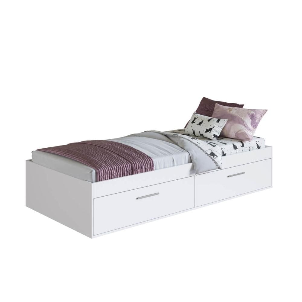 Cama de Solteiro Branca com 2 Portas Basculantes Organizador