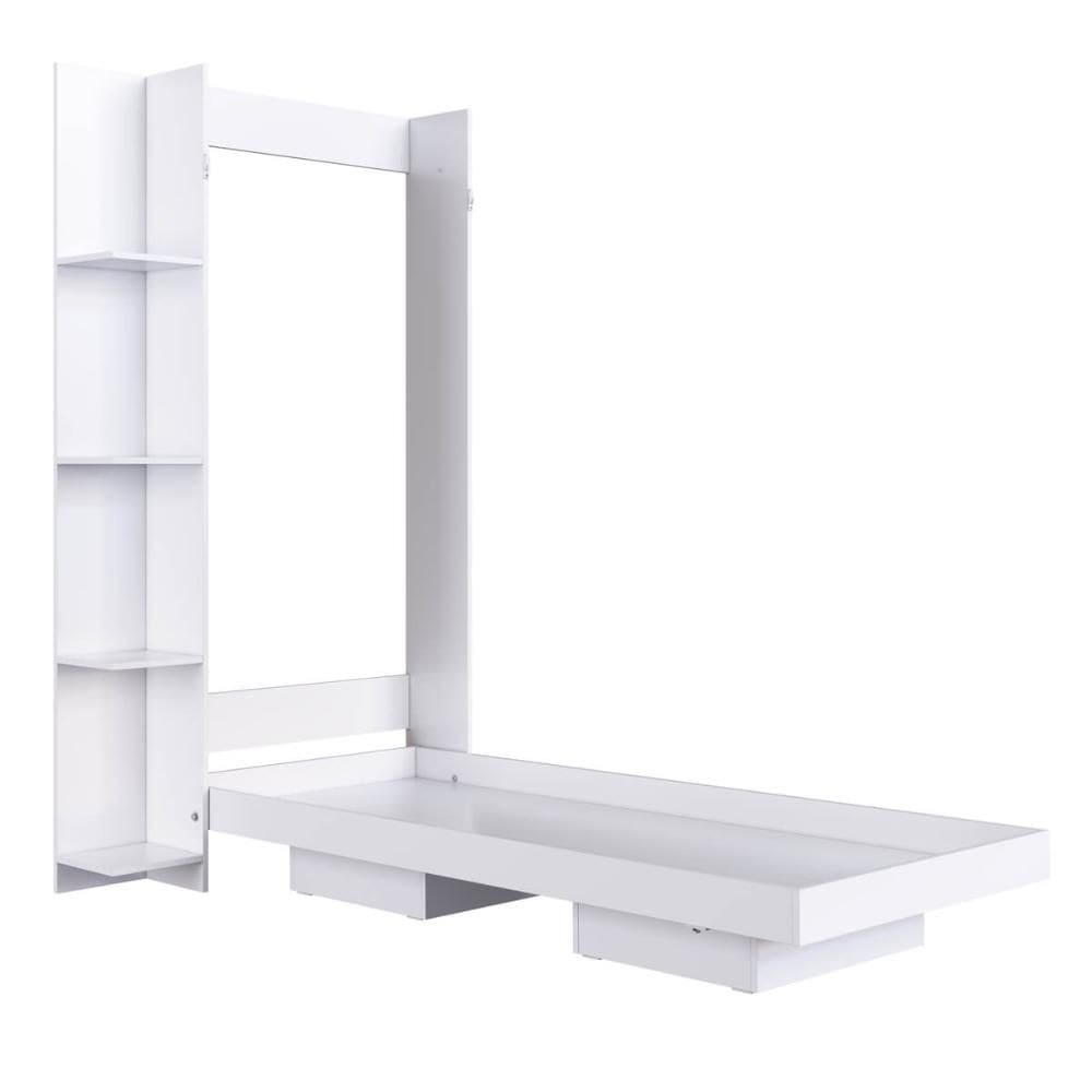 Cama Solteiro Articulável Vertical Dobrável com Estante Branca MDP Vancouver Art In Móveis