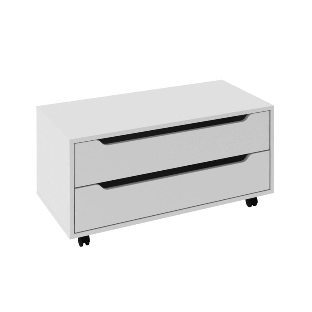 Balcão Gabinete 80cm com 2 Gavetas e Rodízio BN3643 Branco Tecnomobili