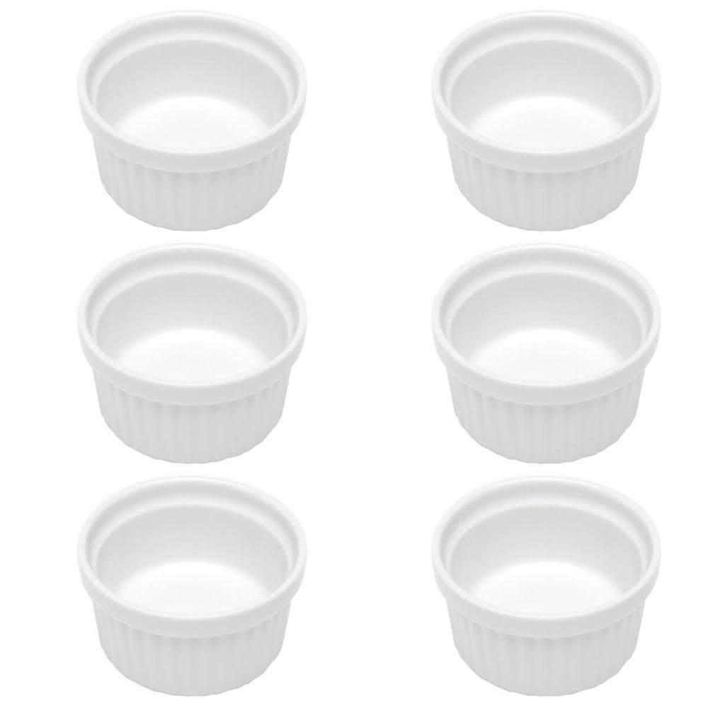 Kit 6 Ramekin Canelado Porcelana 40ml Classic Branco Lyor Molheira Servir Caldas Tare Shoyo
