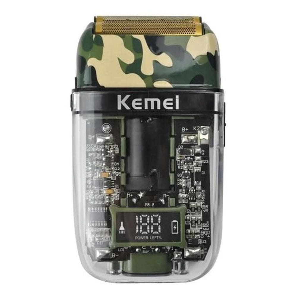 Barbeador Máquina Shaver Profissional Recarregável Camuflada+Transparente Kemei KM-TX7
