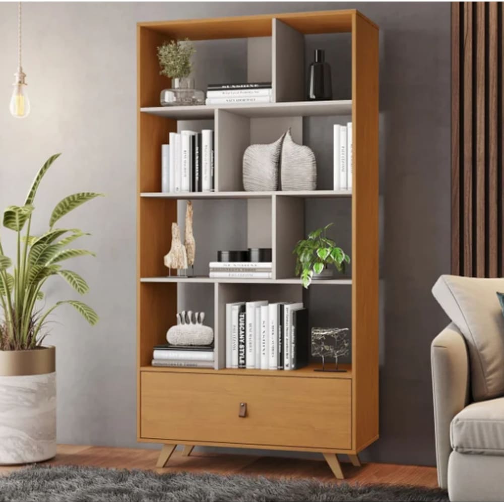 Livreiro Giga 1 Gaveta JCM Movelaria - Cinamomo/Off