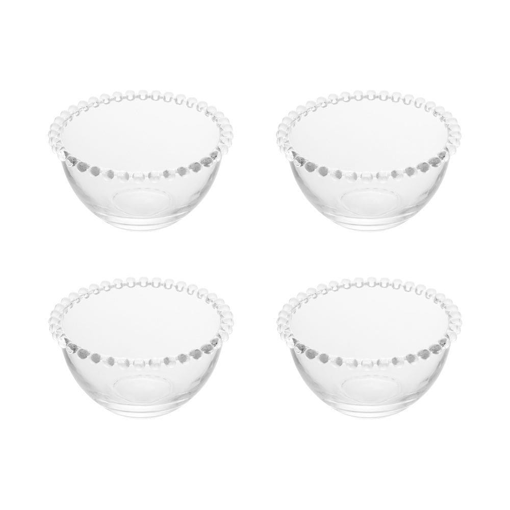 Cj 4 Bowls Cumbuca de Cristal Pearl Bolinha Transparente 14x8cm Wolff