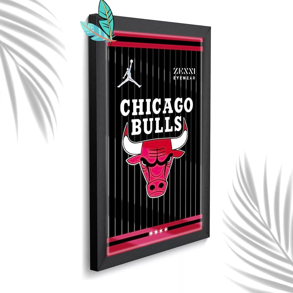 Quadro Decorativo Chicago Bulls Black+ Vidro 33x25 Escrtório