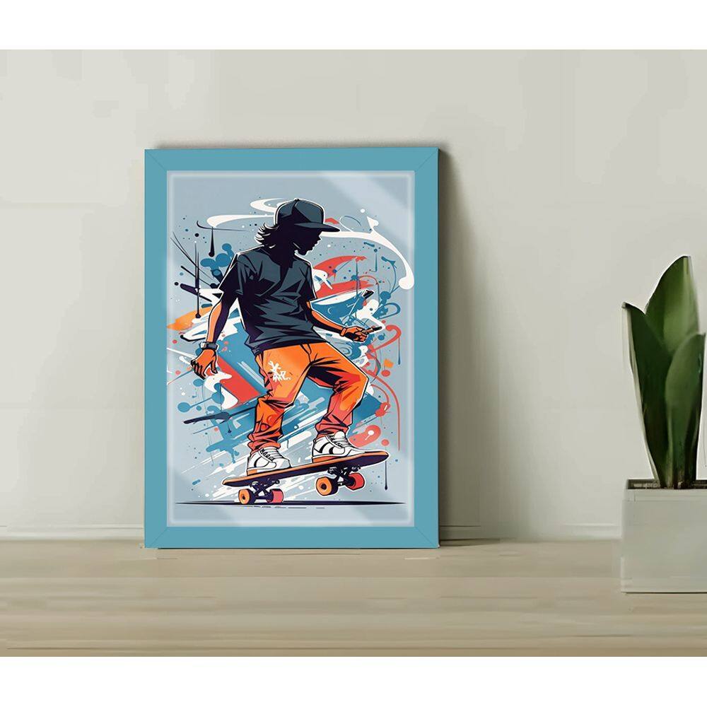 Quadro Decorativo Skate Grafite +Vidro 33x25 Escritório Sala