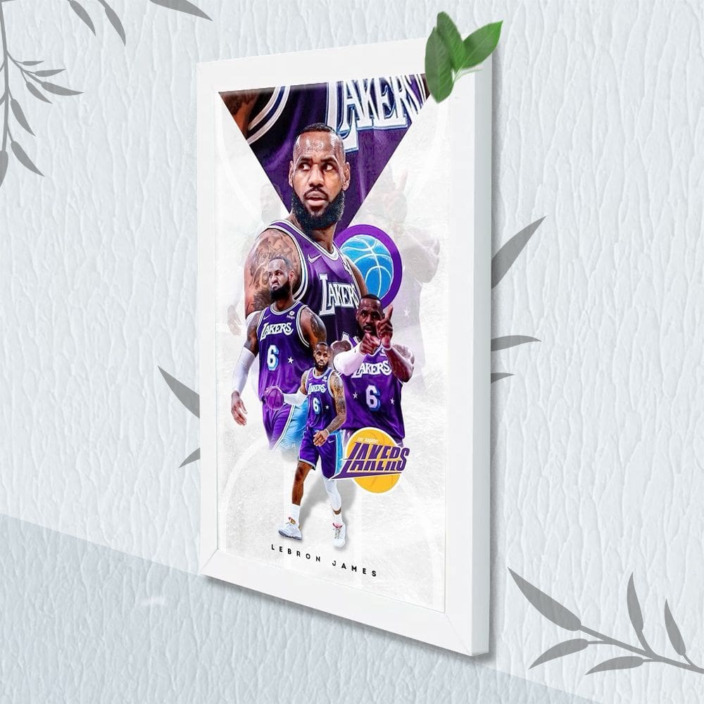 Quadro Decorativo Lebron Lakers + Vidro 33x25 Sala Escritório