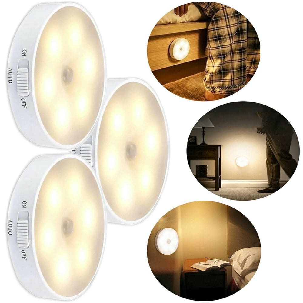 Kit 3 Luminárias Lâmpada Led Sem Fio Com Sensor Presença Usb Recarregável