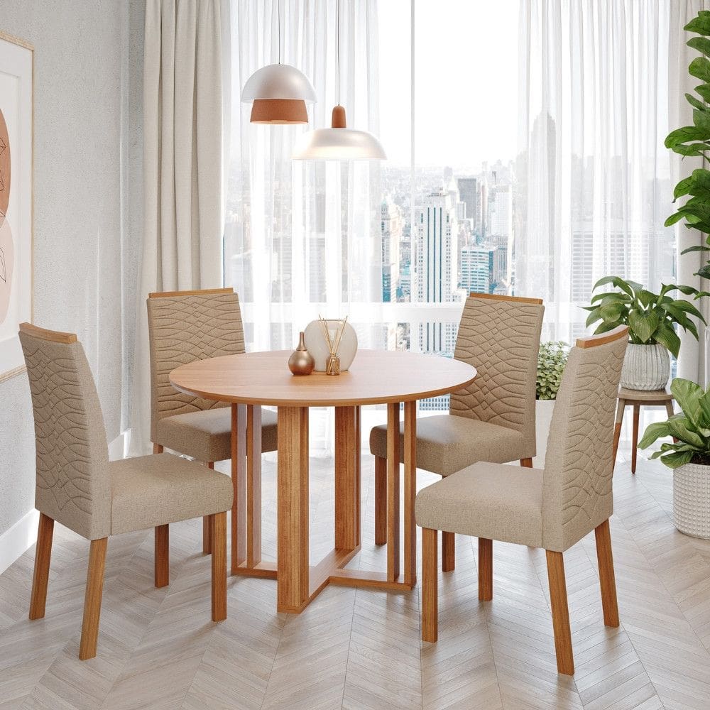 Conjunto Sala de Jantar Mesa Flora 4 Cadeiras Em MDF Clarice Cimol