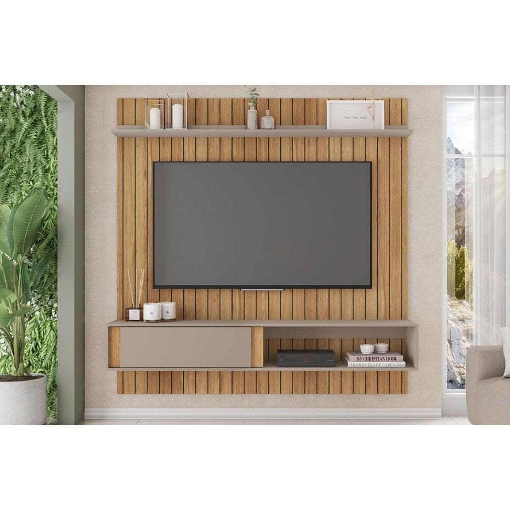 Painel Home p/ TV até 65 Pol Boreal Ripada 180x183cm Buriti/Cacao - Caemmun