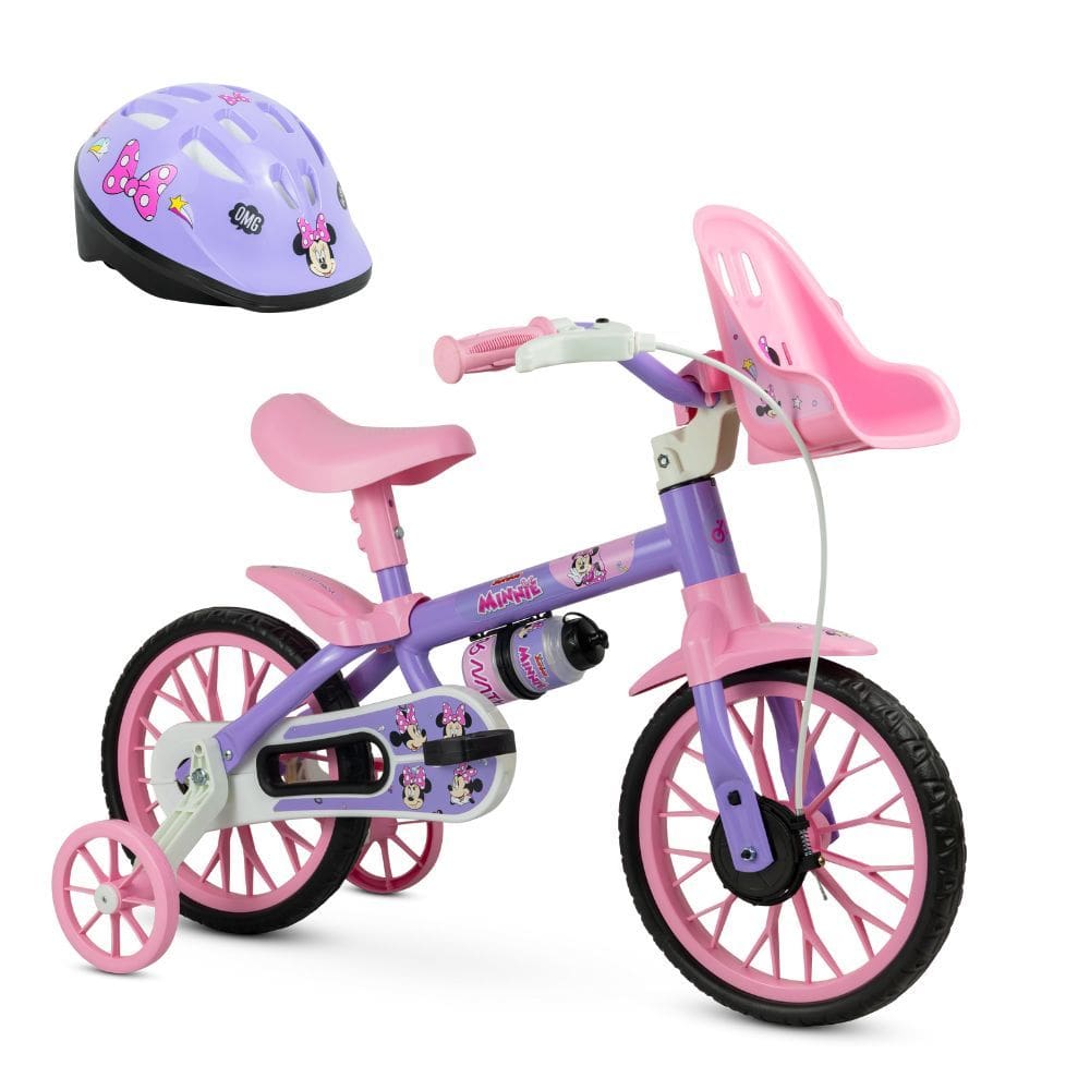 Bicicleta Infantil Menina Aro 12 Minnie Disney com Capacete
