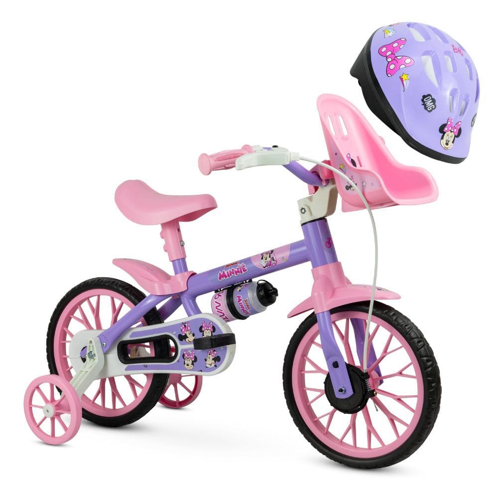 Bicicleta Infantil Menina Minnie Aro 12 Disney com Capacete