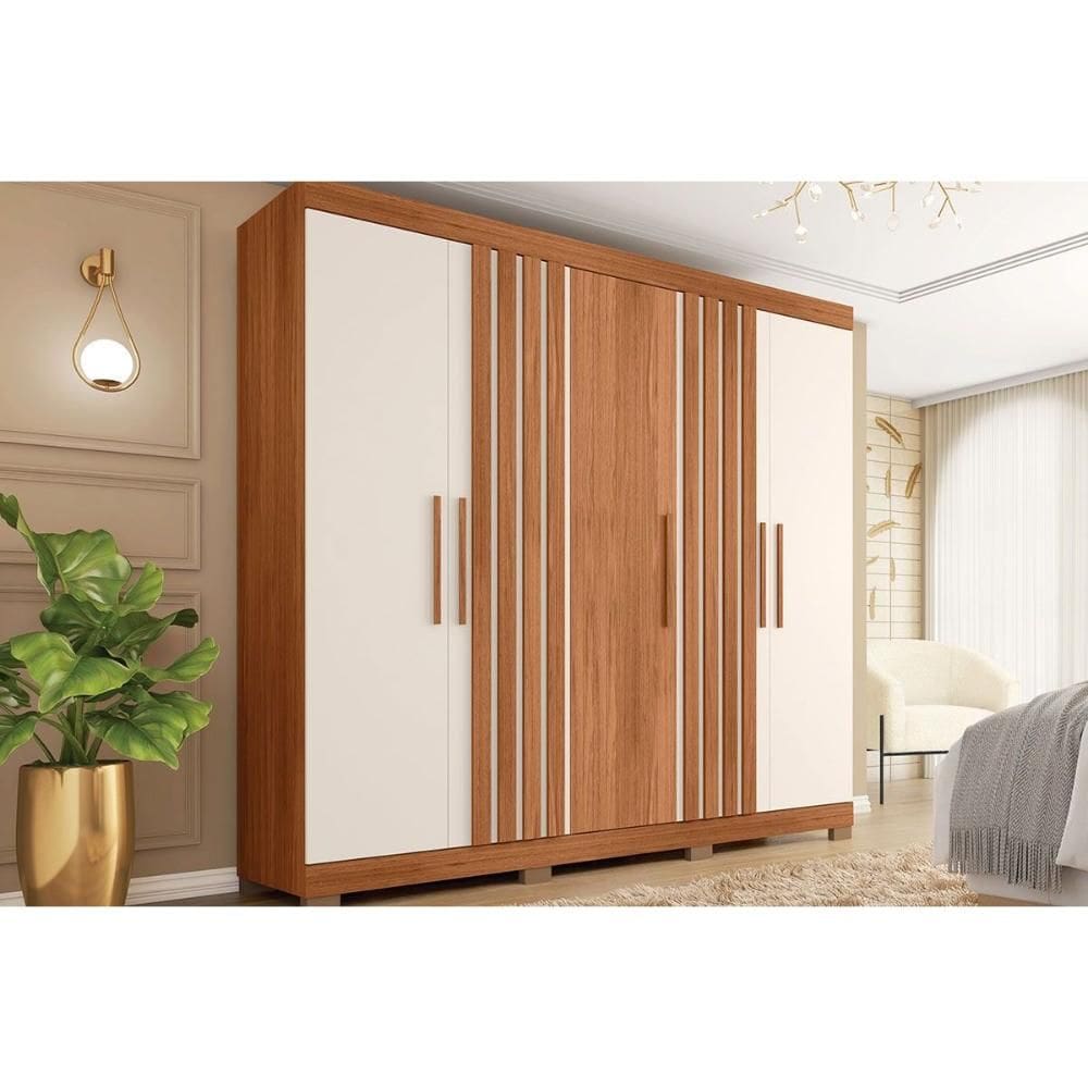 Guarda Roupa Casal 5 Portas e 2 Gavetas Sophia Freijo/Off White - Caemmun