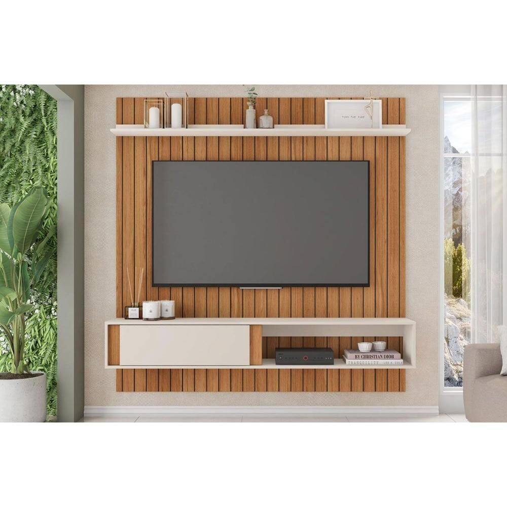 Painel Home p/ TV até 65 Pol Boreal Ripada 180x183cm Freijo/Off White - Caemmun