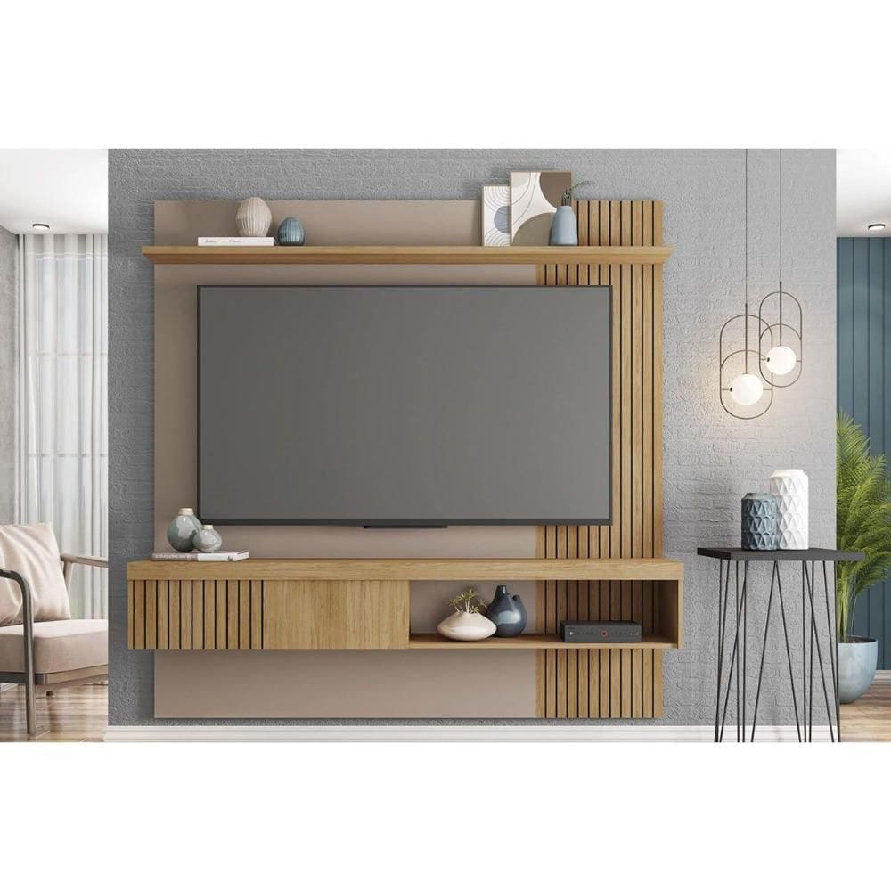 Painel Home p/ TV até 65 Pol Jade Ripada 180x183cm Buriti/Fendi - Caemmun