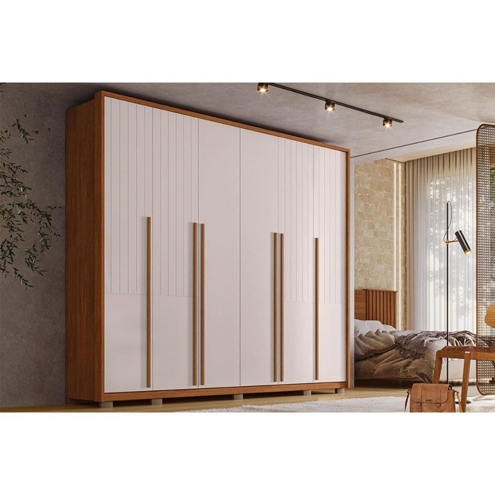 Guarda Roupa Casal 6 Portas e 6 Gavetas Quintus Freijo/Off White - Caemmun
