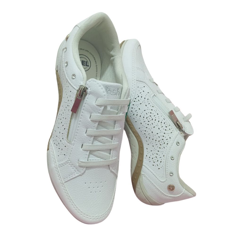 tenis feminino kolosh casual branco com ziper e estampa a laser