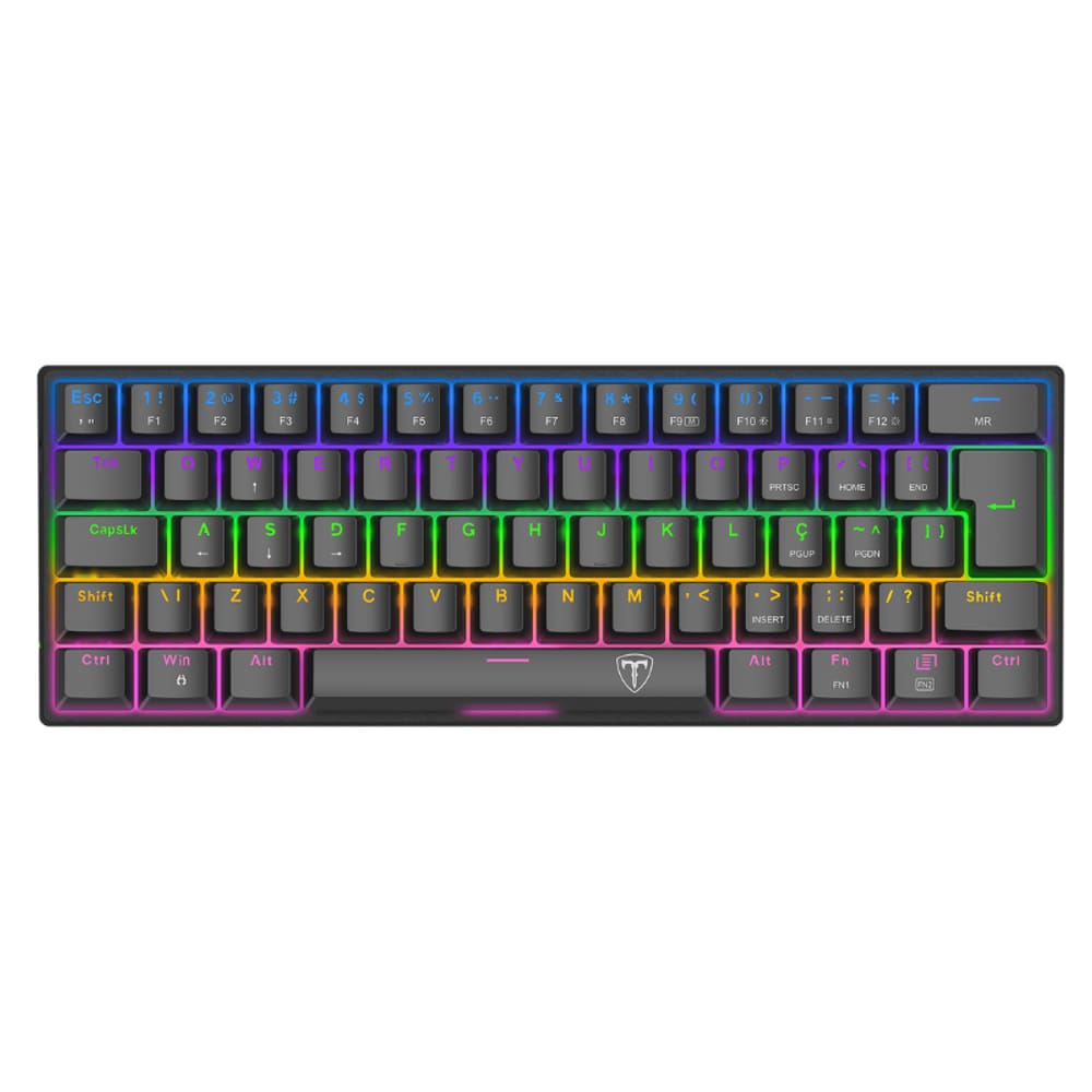 Teclado Mecânico Gamer T-Dagger Arena Rainbow Preto 60% Switch Marrom - T-TGK321-BR