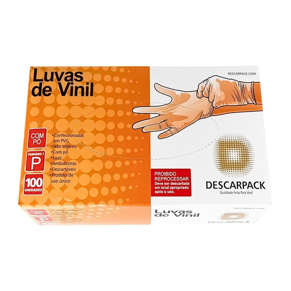 Luva De Vinil Transparente Descart. C/Pó Descarpack 200Un G