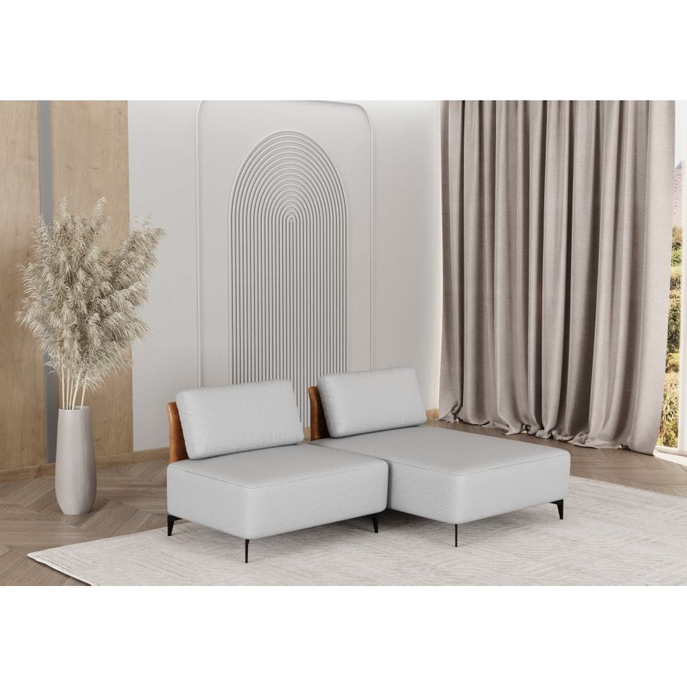 Sofá Dream Box Com Chaise Moderno Modular 2,0m Cinza com Courino Terracota - Rede Móveis
