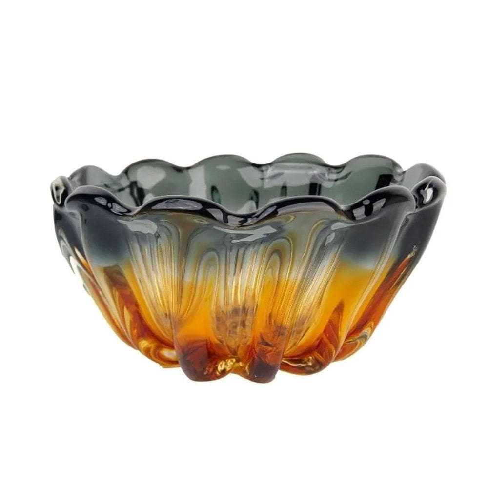 Centro De Mesa Em Cristal Murano Decoração Cinza E Ambar
