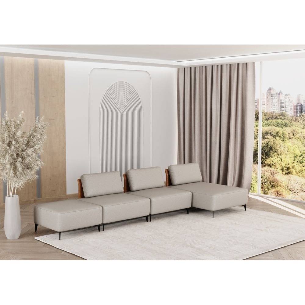 Sofá Dream Box com Chaise Moderno Modular 4,0m Bege com Courino Terracota - Rede Móveis