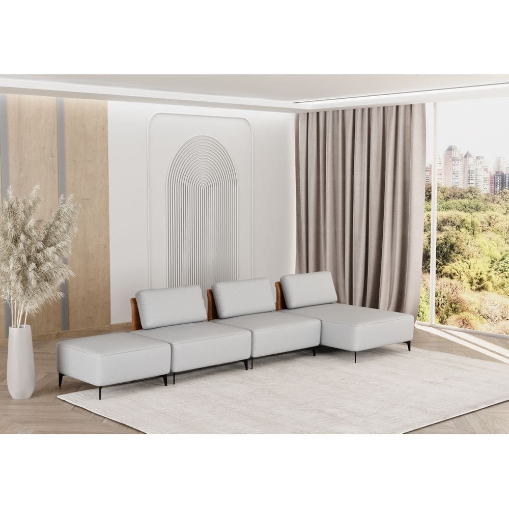 Sofá Dream Box com Chaise Moderno Modular 4,0m Cinza com Courino Terracota - Rede Móveis