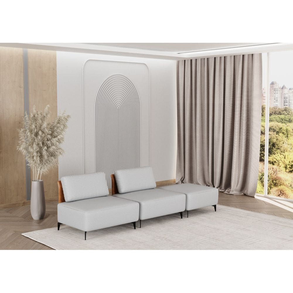 Sofá Dream Box Moderno Modular 3,0m Cinza com Courino Terracota - Rede Móveis