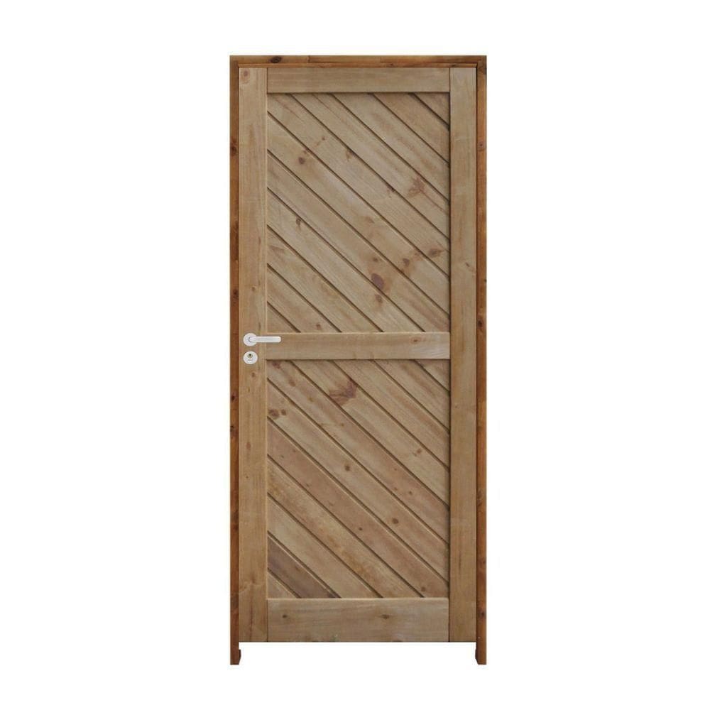 Porta Mexicana Diagonal Pinus 82 X 2.10 Batente Ecológico 14cm Fechadura Externa Lado Direito - Rodam