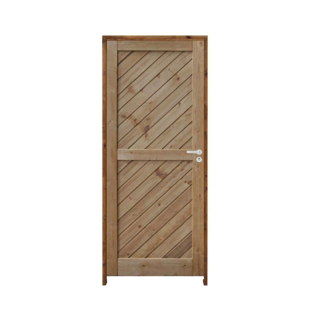 Porta Mexicana Diagonal Pinus 92 X 2.10 Batente Ecológico 11cm Fechadura Externa Lado Esquerdo - Rodam