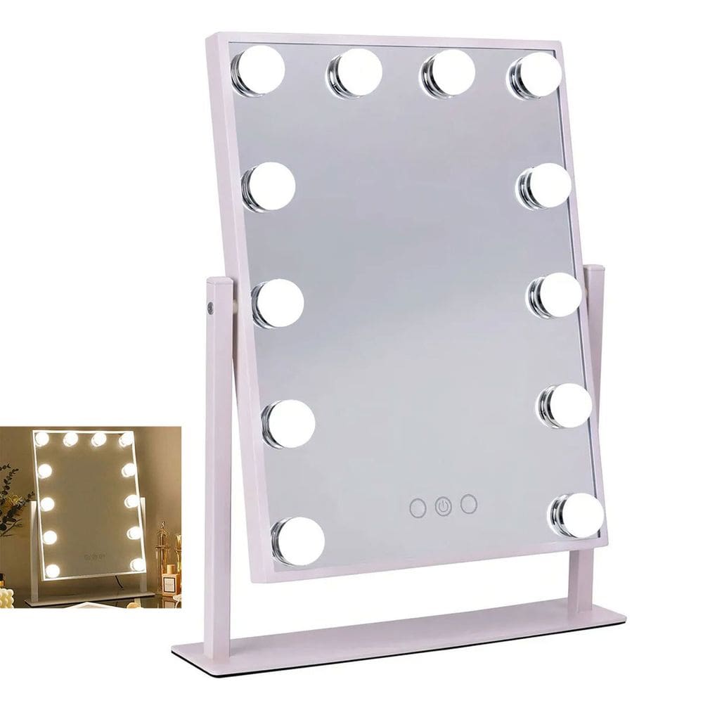 Espelho Camarim Grande 12 Lampadas LED Brilho Ajustavel 3 Tons Rotaçao 360 Graus Iluminaçao
