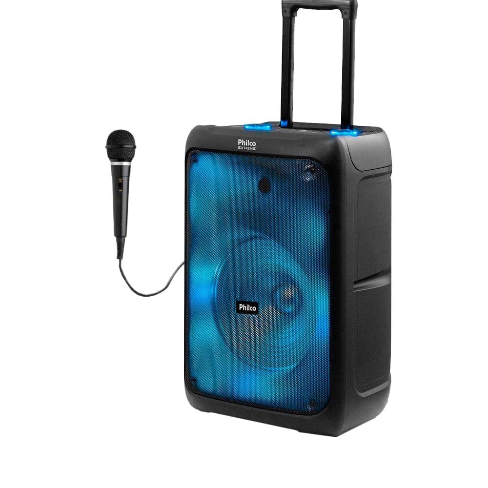Caixa de Som Amplificada Philco PCX5200 Portátil Full LED 600w-1 Mic