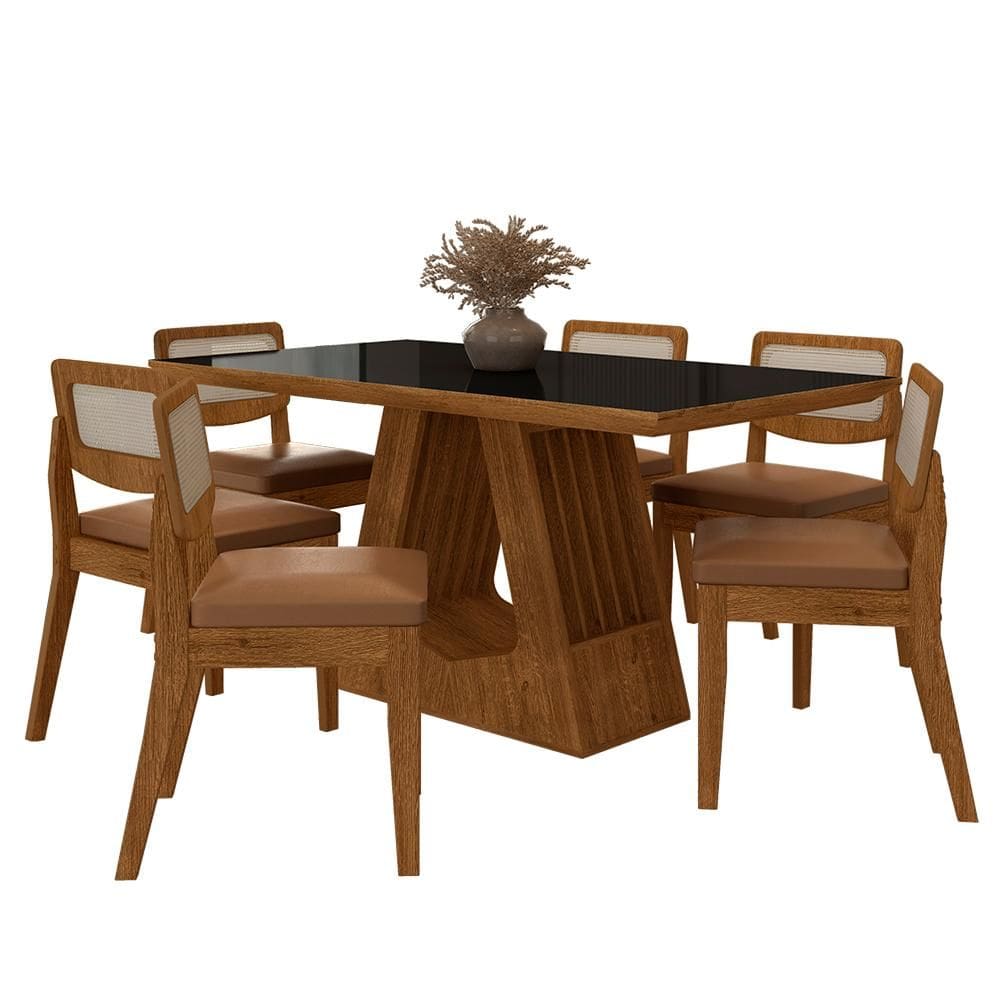 Mesa Santiago Com 6 Cadeiras Sextavada Fre/pret/corino Caramelo - M.a