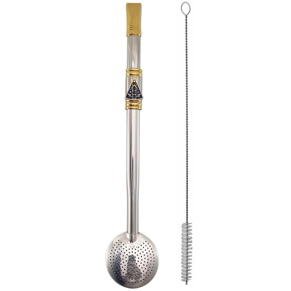 Bomba Chimarrão Rosca Aço Inox 304 Ouro 18k Pingente Desenho
