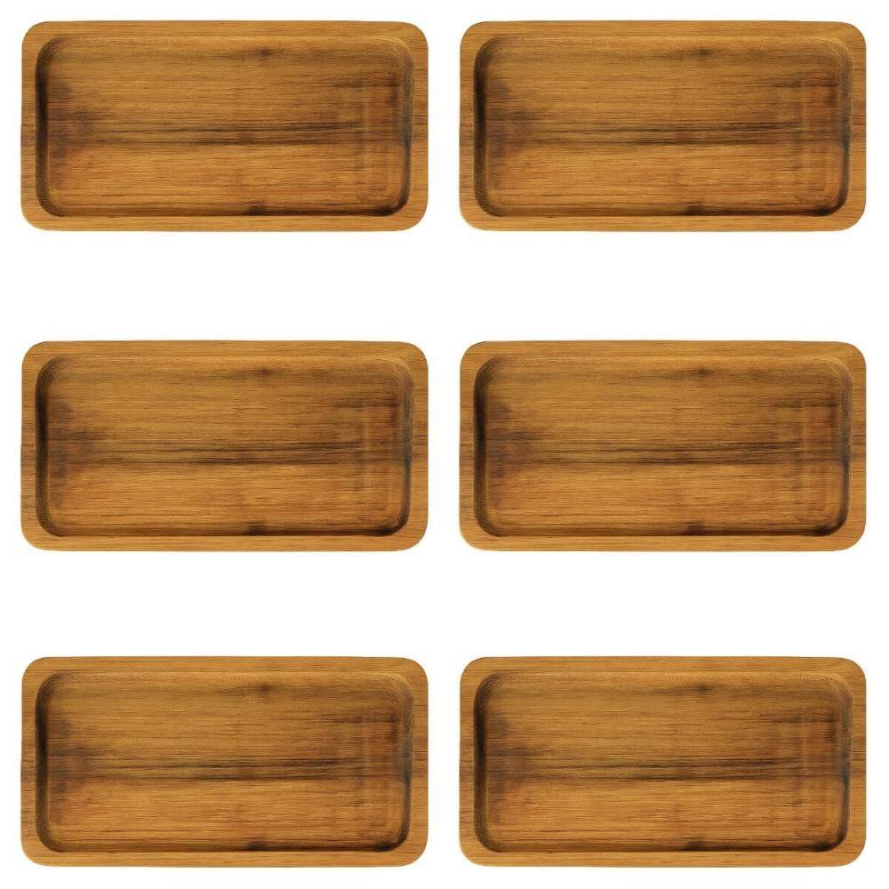 Kit 6 Bandejas Tábua Teca 20x10cm Petisqueira Bar Porção Ind