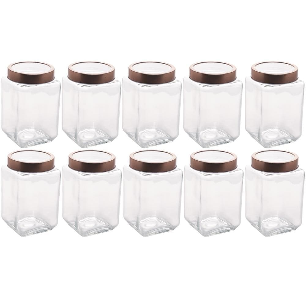 10 Potes Grandes de Vidro 1,7L com Tampa em Metal Rose Gold Porta Mantimentos Gastro Lyor