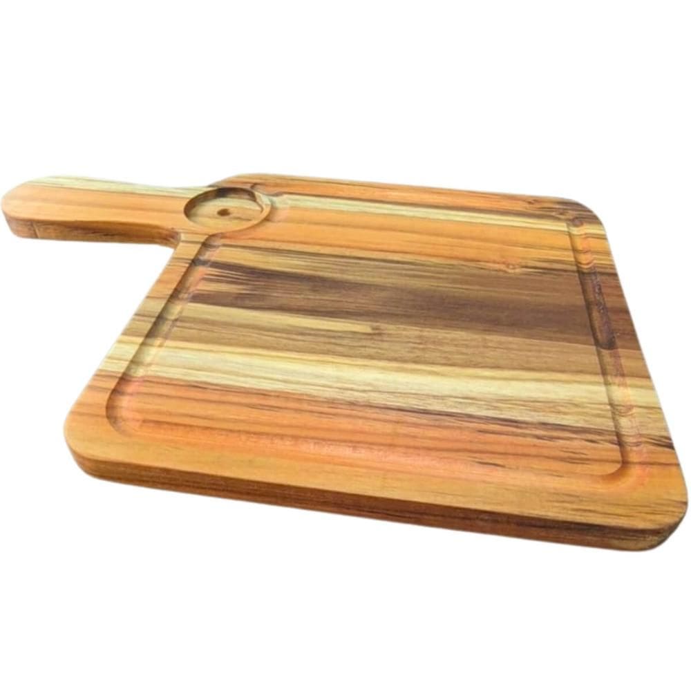 Tábua Teca 35x22cm com Cabo Área para Ramekin Servir Lanches Hambúrguer Petisqueira