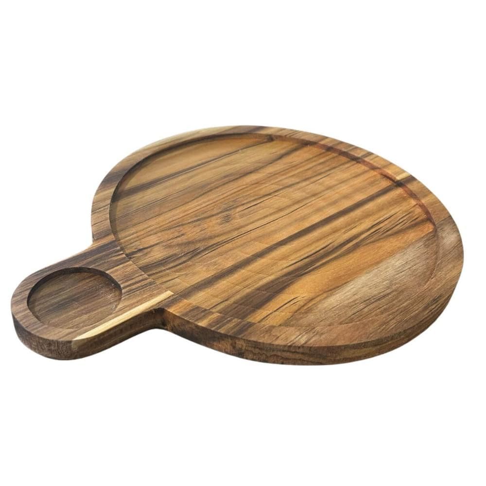 Petisqueira Teca para Frios Queijos Carnes 23cm Cabo Servir