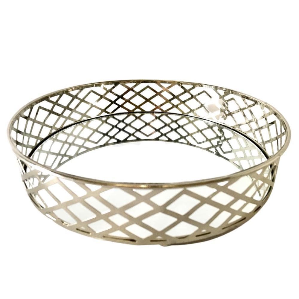 Bandeja Redonda Prata Espelhada Diâmetro 20X5Cm