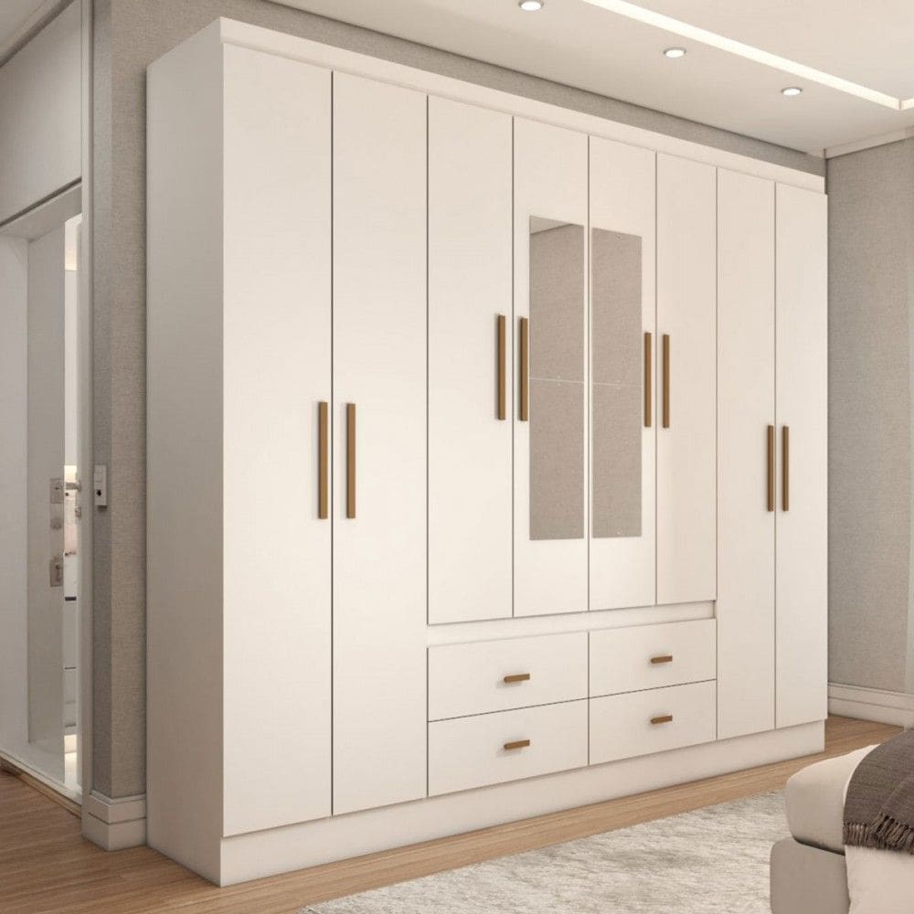 Guarda-Roupa de Casal Cassino 8 Portas 4 Gavetas Branco - Panorama Móveis