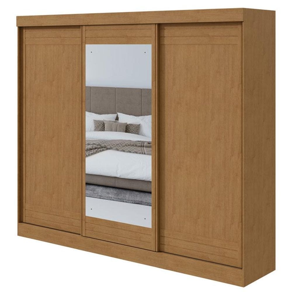 Guarda Roupa Casal Nice 3 Portas 2 Gavetas Amêndoa Clean Off White Flex com Espelho - Lopas